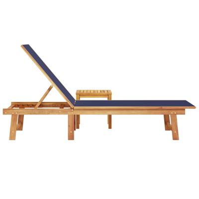 Ligbedden 2 st met tafel massief acaciahout en textileen blauw - thumbnail