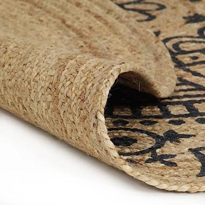 Vloerkleed handgemaakt met donkerblauwe print 90 cm jute - thumbnail