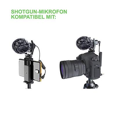 DigiPower universele microfoon met bontwindbescherming, richtmicrofoon met handhouder, swinghouder, TRS- & TRRS-kabeladapter voor camera's en mobiele telefoons, incl. draagtas, DP-DM15F