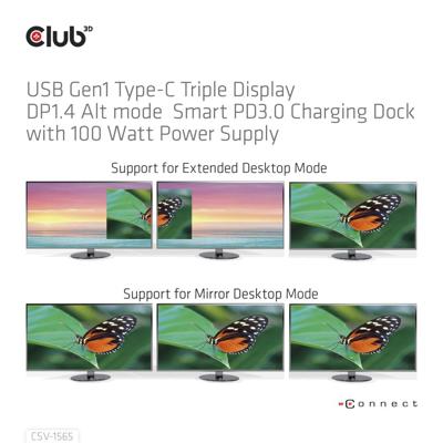 club3D 4K ChargingDock USB-C USB-C dockingstation Geschikt voor merk (dockingstation): Club 3D USB-C Power Delivery