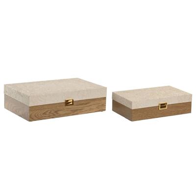 Juwelenkistje Home ESPRIT Wit Natuurlijk Hout (2 Stuks)