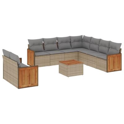 9-delige Loungeset met kussens poly rattan beige