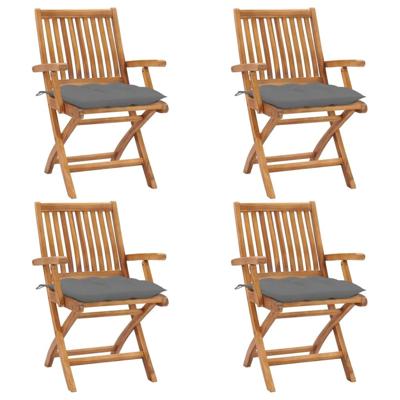 Tuinstoelen 4 st inklapbaar met kussens massief teakhout