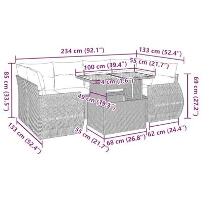7-delige Loungeset met kussens poly rattan grijs - thumbnail