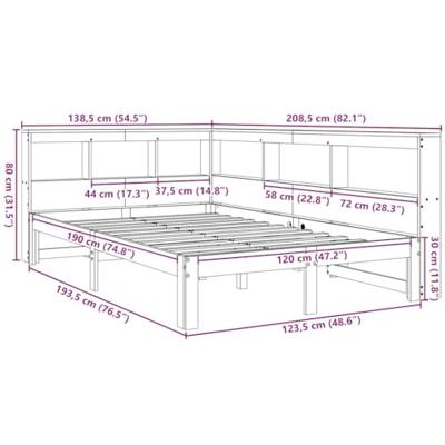 Bed met boekenkast zonder matras grenenhout wasbruin 120x190 cm Bed met boekenkast zonder matras grenenhout wasbruin 120x190 cm