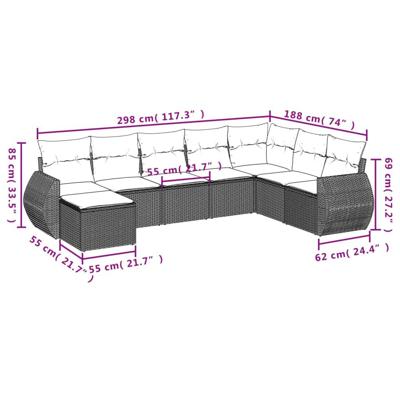 8-delige Loungeset met kussens poly rattan zwart - thumbnail