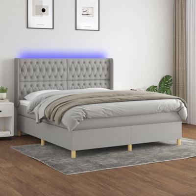 Boxspring met matras en LED stof lichtgrijs 160x200 cm