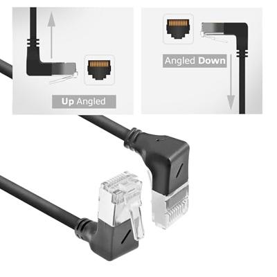 ACT Zwarte 5 meter U/FTP CAT6A LSZH Slimline patchkabel met RJ45 connectoren 90° haaks beneden naar ACT Zwarte 5 meter U/FTP CAT6A LSZH Slimline patchkabel met RJ45 connectoren 90° haaks beneden naar