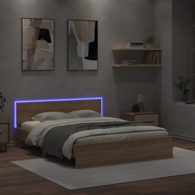 Bedframe met hoofdeinde en LED sonoma eikenkleurig 150x200 cm - thumbnail