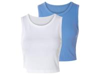 esmara 2 dames croptops (Blauw/Wit, XL (48/50)) - thumbnail