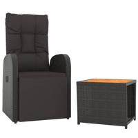 2-delige Loungeset poly rattan en massief acaciahout zwart - thumbnail