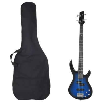 VidaXL Basgitaar voor beginners elektrisch met tas 4/4 46" blauw zwart