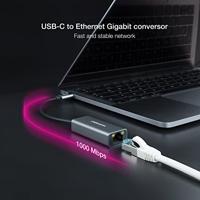 NANOCABLE 10.03.0406 Converter USB-C naar Gigabit Ethernet 10/100/1000 Mbps, aluminium, grijs, 15 cm - thumbnail