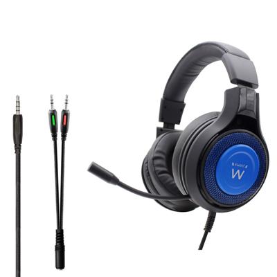 Ewent PL3322 | Gamingheadset met flexibele microfoon | Met 3,5 mm-aansluiting | Bedraad met 50 mm-driver | Kabel van 1,5 m | Gamingheadset voor PS4-PS5/Xbox One-Xbox X | Zwart, blauw