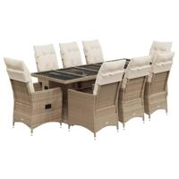 9-delige Bistroset met kussens poly rattan beige - thumbnail