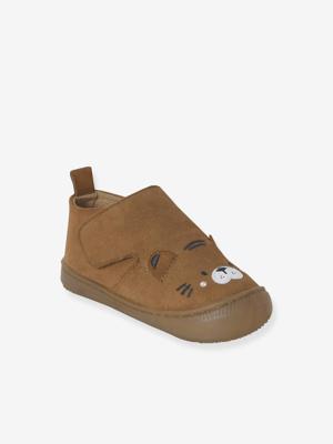 Klittenband baby slofjes van soepel leer bruin