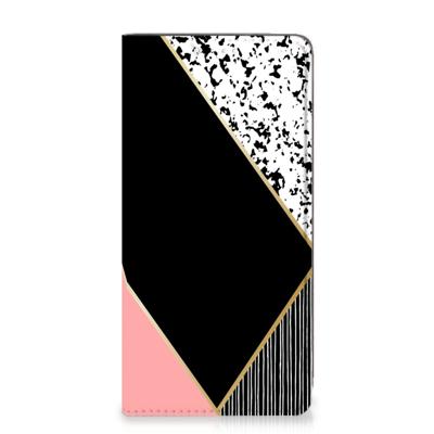 Samsung Galaxy S23 Stand Case Zwart Roze Vormen Samsung Galaxy S23 Stand Case Zwart Roze Vormen