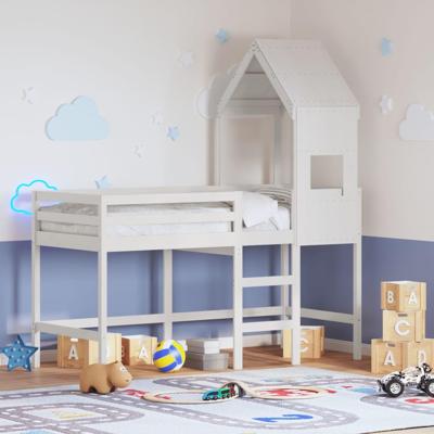 Halfhoogslaper met ladder en bedhuis grenenhout wit 90x190 cm