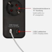 Brennenstuhl Ecolor stekkerdoos met 2 USB C-laadcontactdozen | 4 contactdozen | Zwart | 1,5m H05VV-F 3G1,5 - 1153240106 - thumbnail