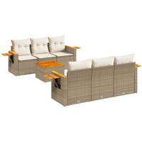 7-delige Loungeset met kussens poly rattan beige - thumbnail