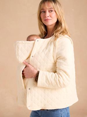 Evolutieve gewatteerde jas met zwangerschaps- en postzwangerschapsbeschermer ENVIE DE FRAISE in katoenen gaas ecru Evolutieve gewatteerde jas met zwangerschaps- en postzwangerschapsbeschermer ENVIE DE FRAISE in katoenen gaas ecru