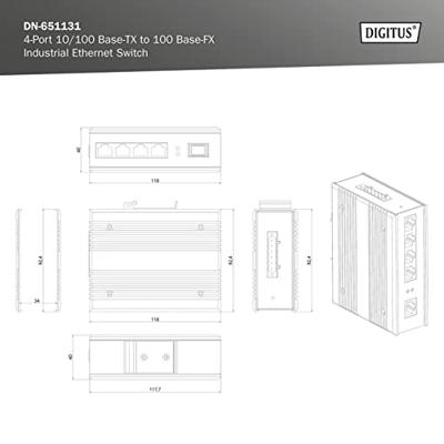 Digitus DN-651131 Industrial Ethernet Switch 4 + 1 poorten 10 / 100 MBit/s PoE-functie Digitus DN-651131 Industrial Ethernet Switch 4 + 1 poorten 10 / 100 MBit/s PoE-functie