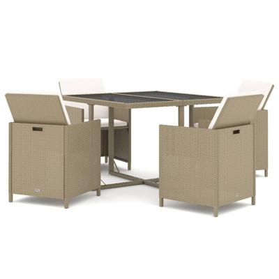 5-delige Tuinset met kussens poly rattan beige - thumbnail