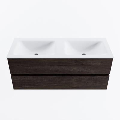 MONDIAZ VICA 120cm badmeubel onderkast Dark Brown 2 lades. Wastafel CLOUD dubbel 2 kraangaten, kleur Talc.