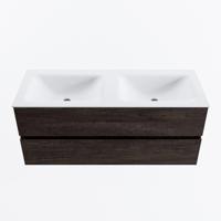 MONDIAZ VICA 120cm badmeubel onderkast Dark Brown 2 lades. Wastafel CLOUD dubbel 2 kraangaten, kleur Talc. - thumbnail