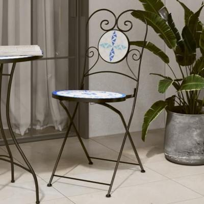 Bistrostoelen 2 st inklapbaar keramiek blauw en wit Bistrostoelen 2 st inklapbaar keramiek blauw en wit