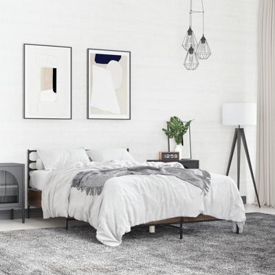 Bedframe bewerkt hout metaal bruin eikenkleur 120x200 cm