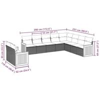 10-delige Loungeset met kussens poly rattan zwart - thumbnail