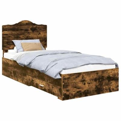 Bedframe met hoofdeinde Gerookt eiken 100 x 200 cm Bewerkt hout