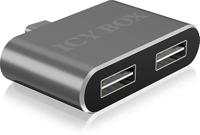 ICY BOX IB-Hub1201-C 2-voudige USB 2.0-hub (type-C stekker naar 2X Type-A bus), anti-verdraaiende USB-poorten, OTG-ondersteuning, aluminium, antraciet - thumbnail