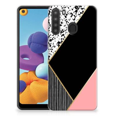 Samsung Galaxy A21 | TPU Hoesje | Zwart Roze Vormen Samsung Galaxy A21 | TPU Hoesje | Zwart Roze Vormen