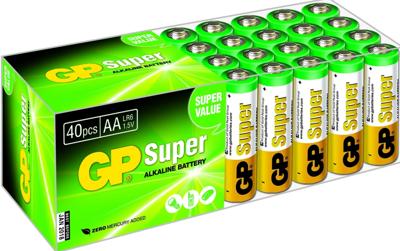 GP-batterijen LR06 1.5 V SUPER Alkaline Multipacks Mignon AA-batterij, pak van 40