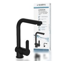 LONDON ééngreepsmengkraan keuken met uittrekbare uitloop, zwart mat uittrekbare hoge uitloop, draaibereik 360° cold-start functie - koud water bij greep in de middelste stand keramische schijven - thumbnail