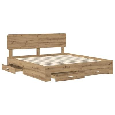 Bedframe met hoofdeinde Artisan Eiken 180 x 200 cm Bewerkt hout
