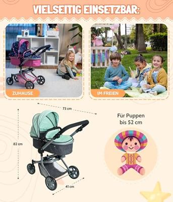 Combi-poppenwagen Mika - Melange Antraciet Mint