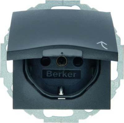 Berker S1 B1/B3 wandcontactdoos met randaarde en klapdeksel 1-voudig antraciet mat 47441606