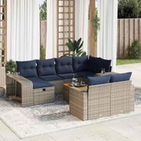 11-delige Loungeset met kussens poly rattan grijs - thumbnail