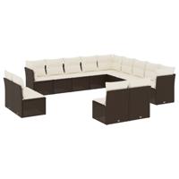 14-delige Loungeset met kussens poly rattan bruin - thumbnail