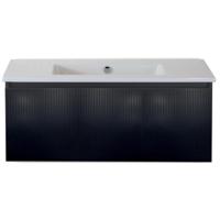 Frozen 3D Badmeubelset 100 cm - Greeplijst in Kleur - Zwart Mat - Keramische Wastafel Wit Zonder Kraangat - thumbnail