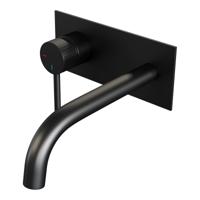 Brauer Stripe inbouw wastafelmengkraan met gebogen uitloop en afdekplaat model A2 mat zwart - thumbnail