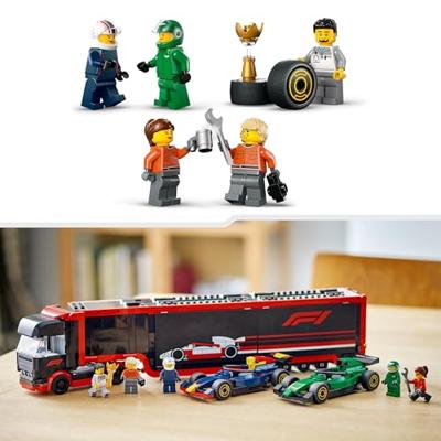 LEGO CITY F1 truck met RB20 en AMR24 F1 auto's 60445