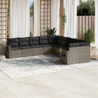 10-delige Loungeset met kussens poly rattan grijs - thumbnail
