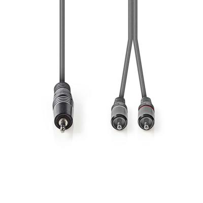 Stereo audiokabel | 3,5 mm male - 2x RCA male | 1,5 m | Grijs
