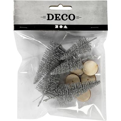 Creativ Company Kerstbomen, h: 40+60 mm, zilver, 5 stuk/ 1 doos