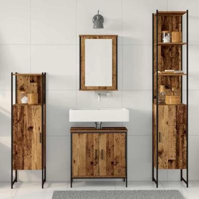 4-delige badkamermeubelset oud hout samengesteld hout