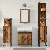 4-delige badkamermeubelset oud hout samengesteld hout - thumbnail